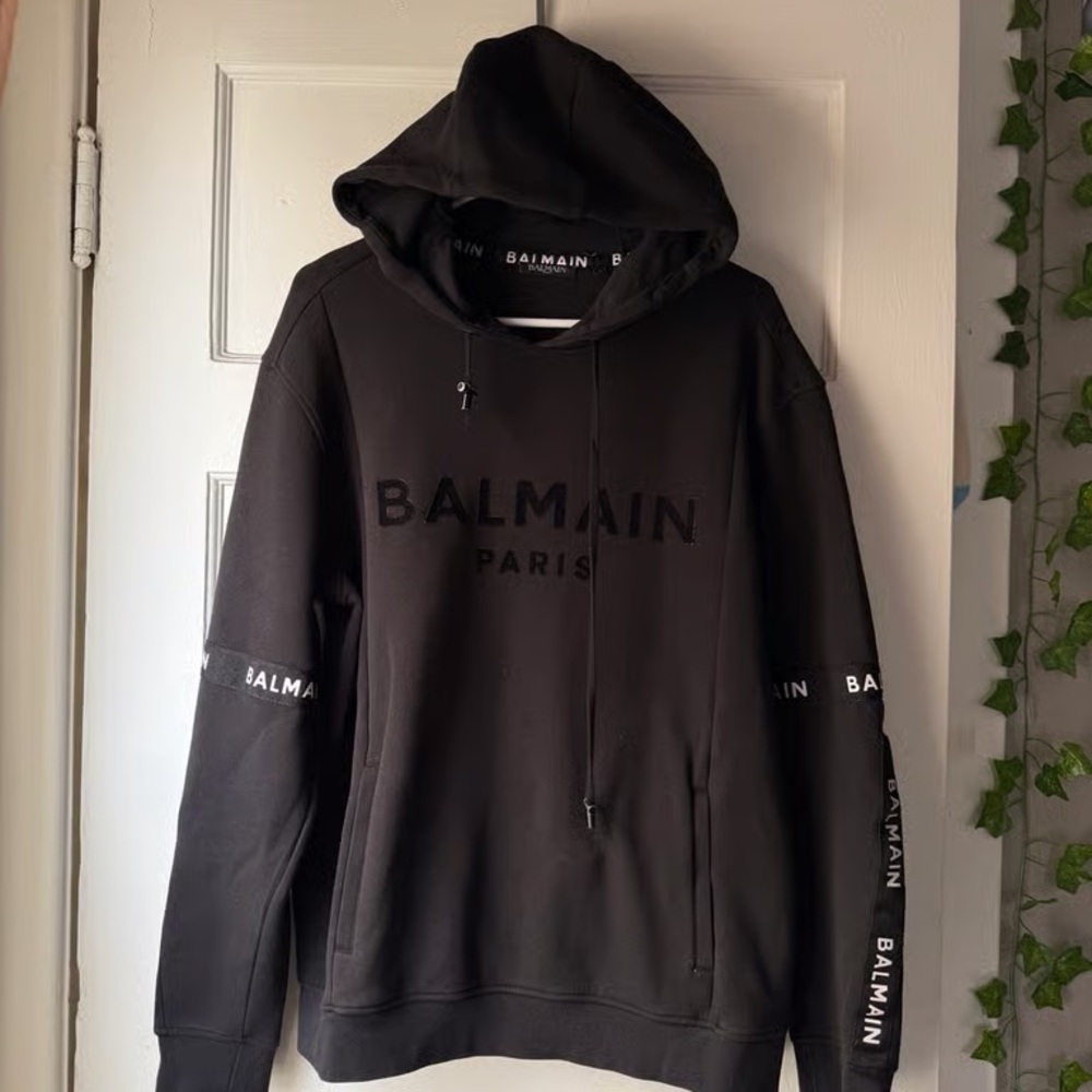 Balmain Black Logo Pullover Hoodie